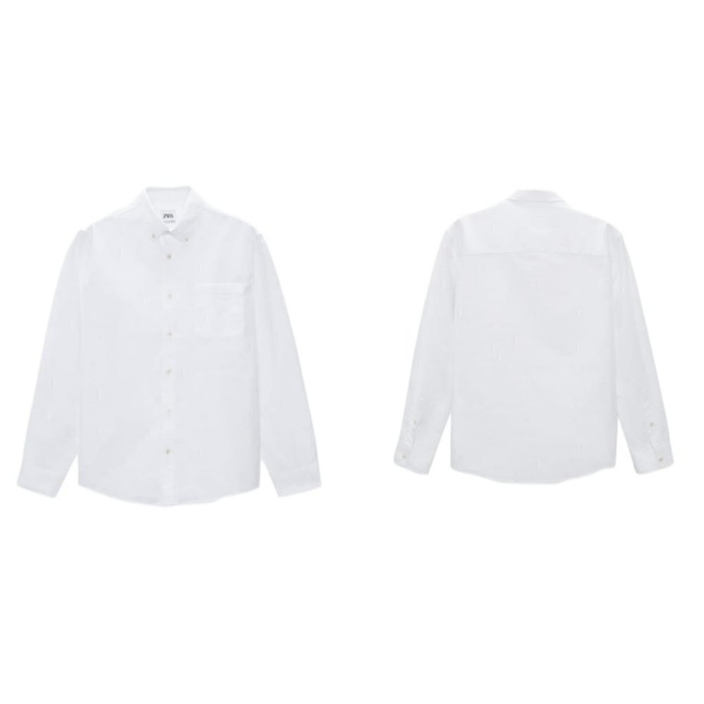 NEW ZARA TEXTURED WEAVE OXFORD SHIRT WHITE | 8211/401